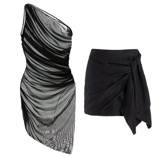 Damen elegantes Wickelkleid mit asymmetrischem Schnitt R&B