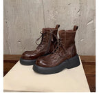 Damen Schnürstiefel mit robustem Blockabsatz und wärmendem Innenfutter