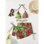 Damen Triangel-Bikini-Set mit asymmetrischem Wickelrock und modischen BindR&Bändern R&B