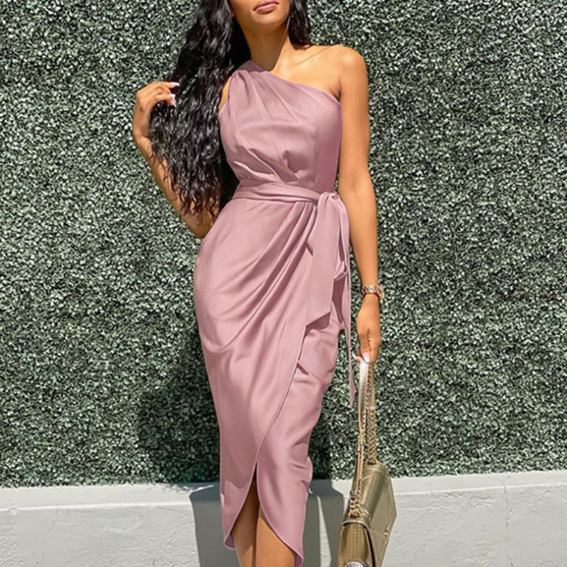 Damen Elegantes Wickelkleid mit asymmetrischem Schnitt und Taillengürtel R&B