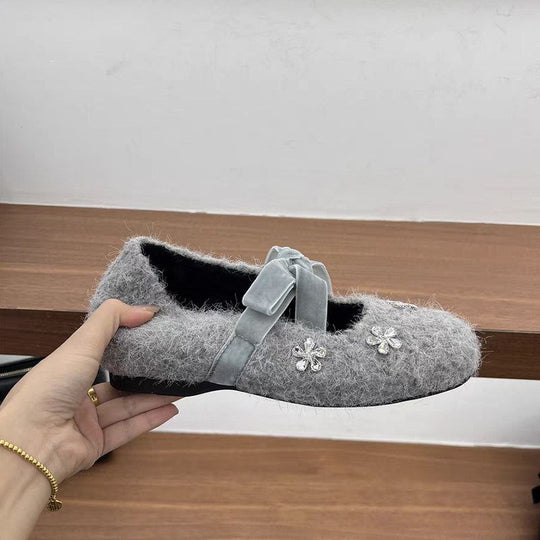 Damen modische Ballerinas mit floralem Dekor und Veloursdetails R&B