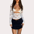 Damen Transparente Spitzenbluse mit tiefem V-Ausschnitt und Cut-Out-Details R&B