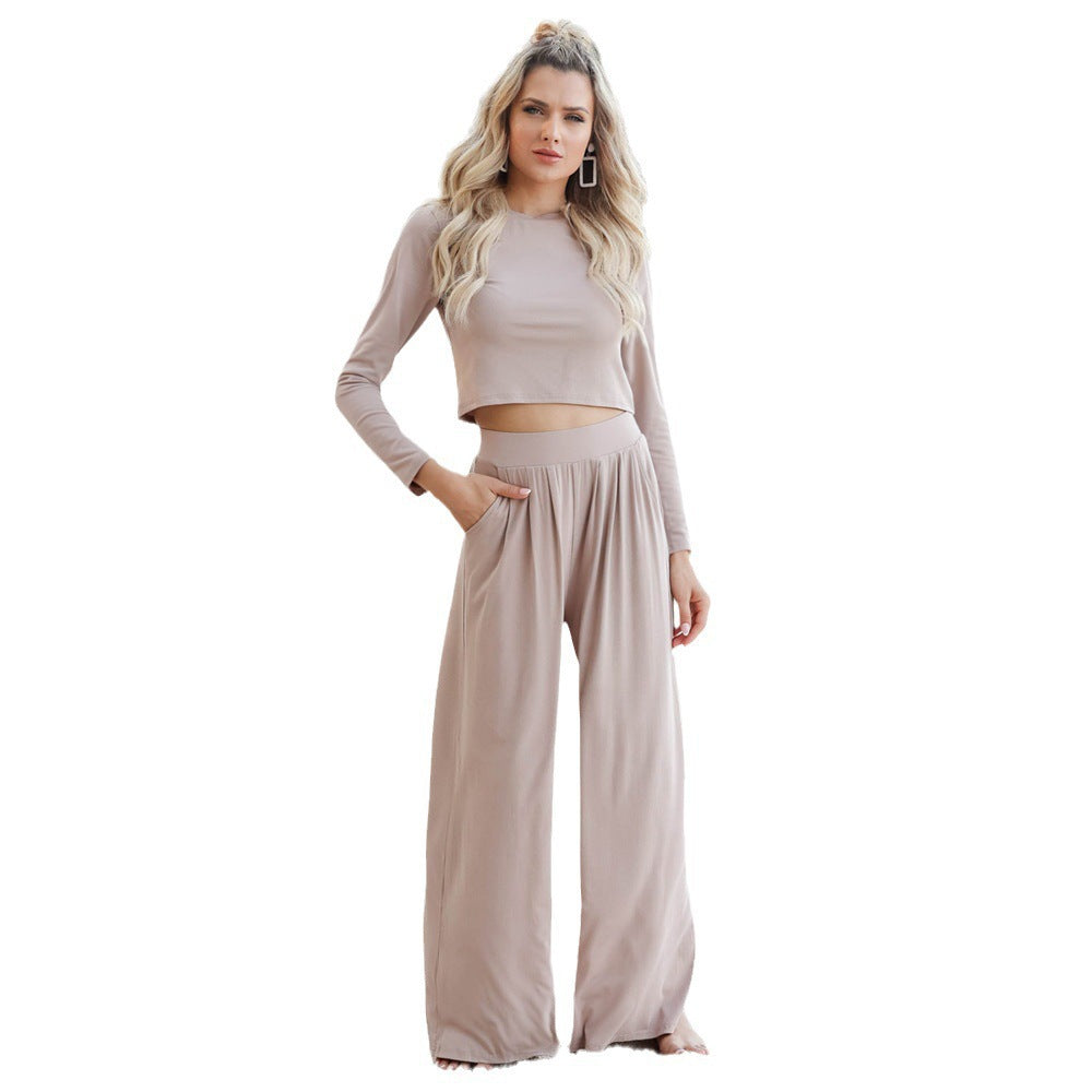 Damen Lässiger Wide-Leg Jumpsuit mit langen Ärmeln und praktischen Taschen R&B