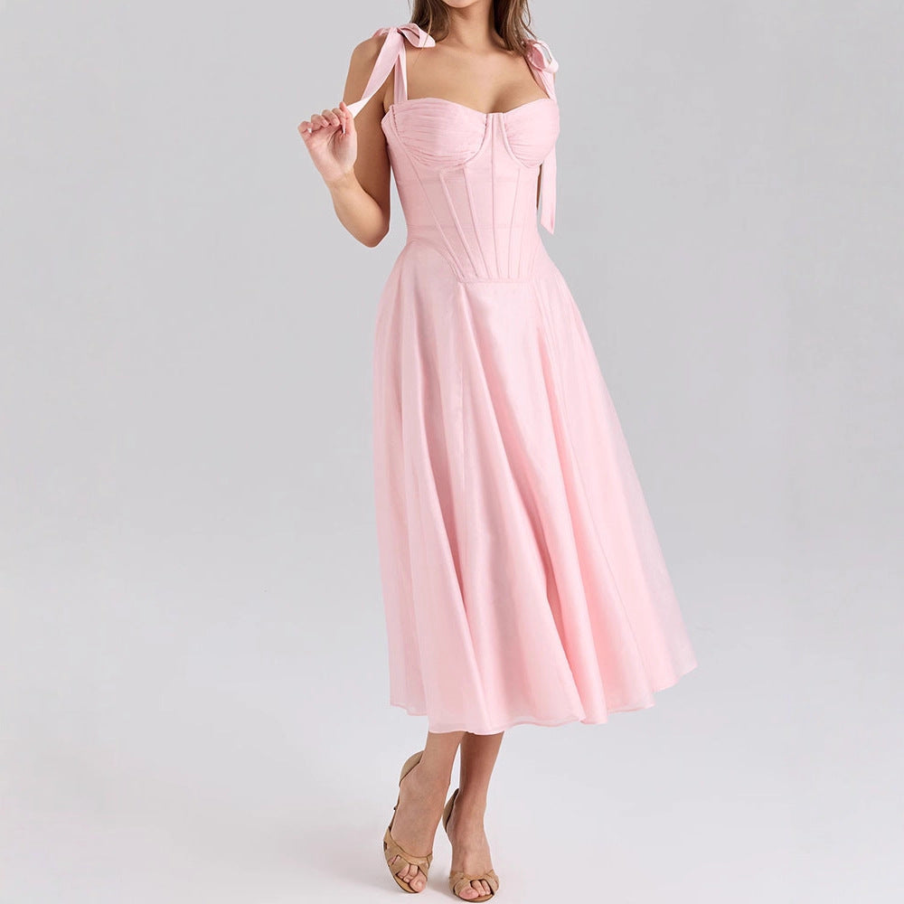 Damen Elegantes Midikleid mit schulterfreien Trägern R&B