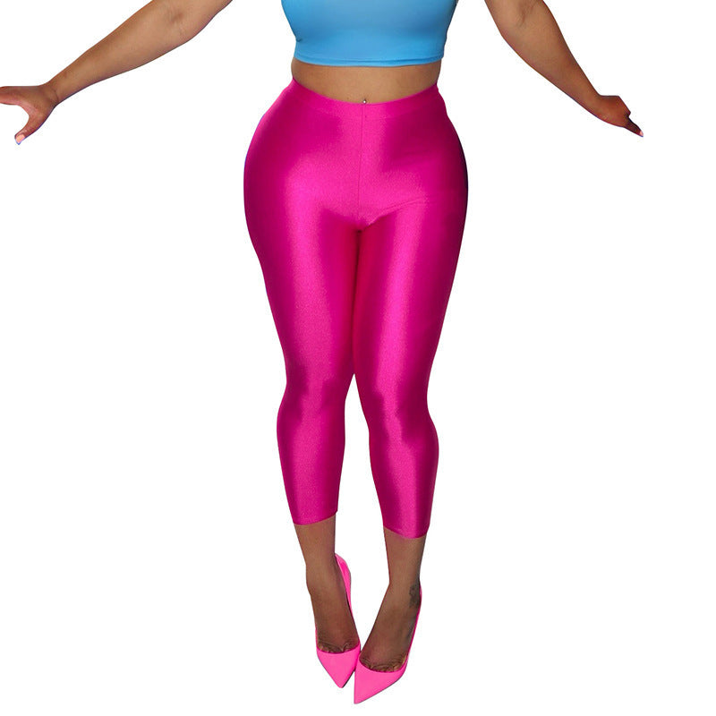 Damen Figurbetonte Capri-Leggings mit Hochbund und luxuriösem Glanz R&B