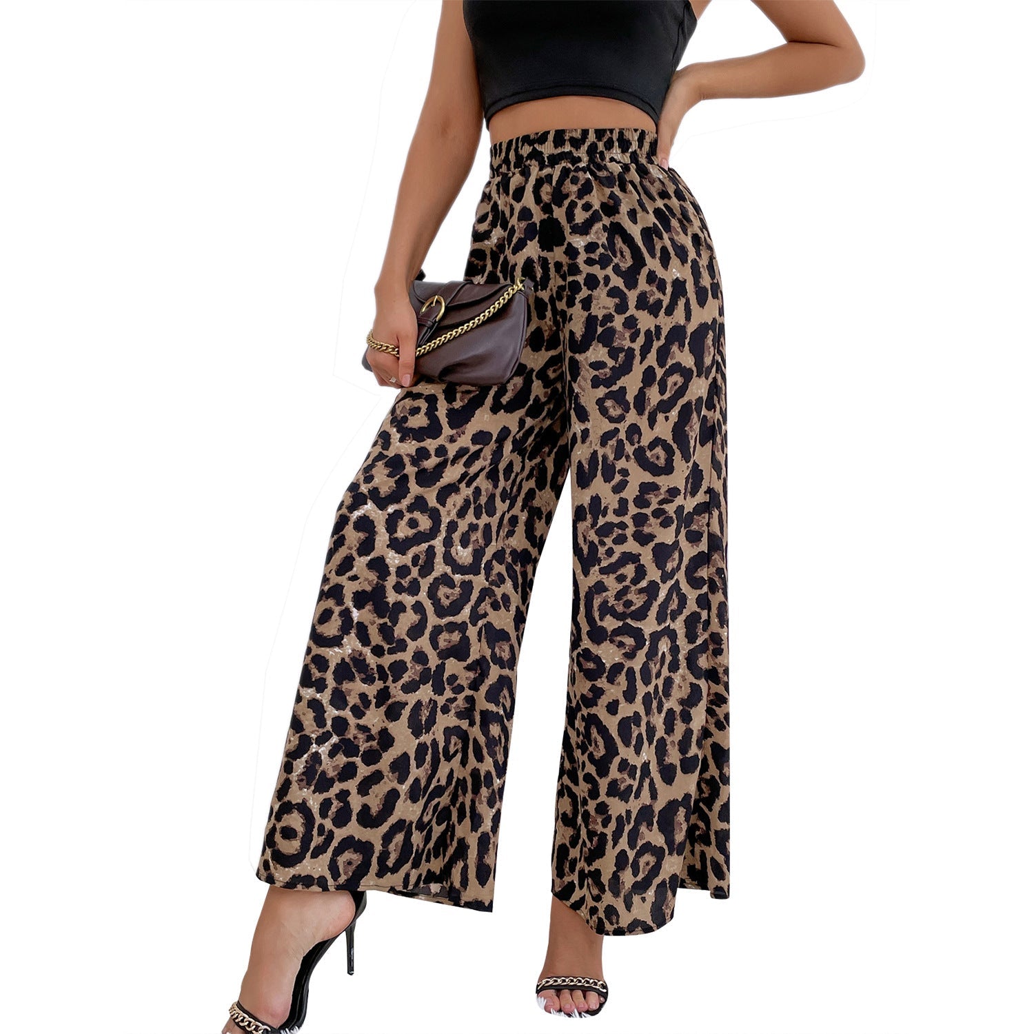 Damen Weite Leoparden-Print Hose R&B