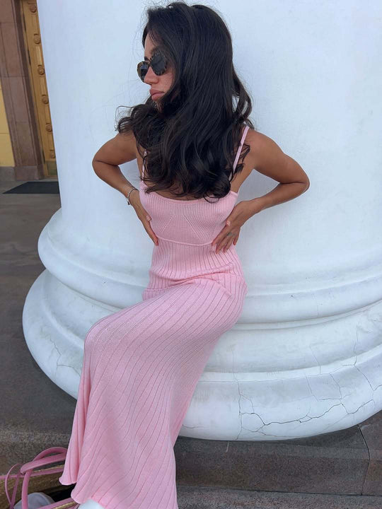 Damen Maxikleid mit feiner Rippenstruktur und elegantem Trägerdesign R&B