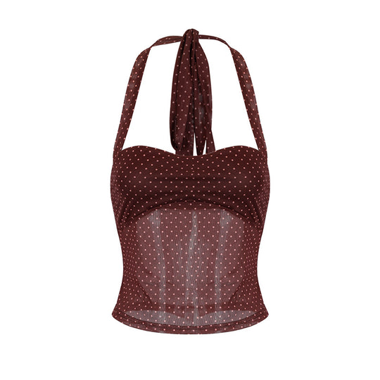 Damen Neckholder Top mit verstellbaren Trägern und punktuellem Design R&B