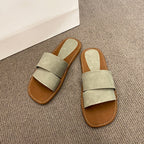 Damen modische Slide-Pantoletten mit breitem Riemen und weichem Fußbett EB
