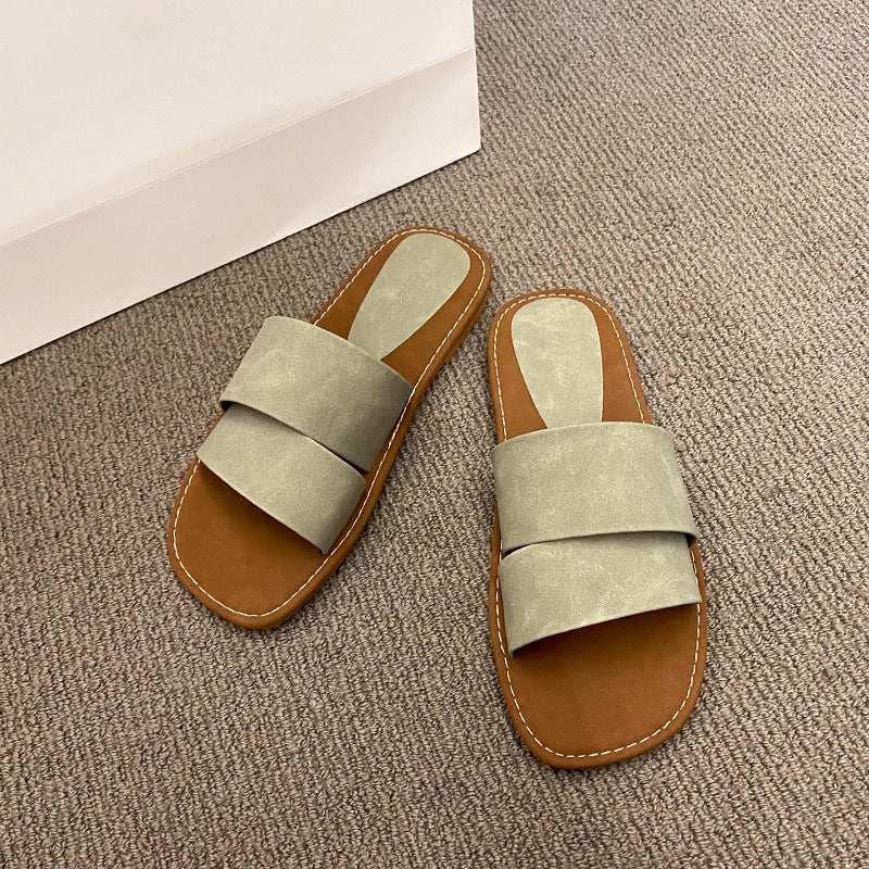 Damen modische Slide-Pantoletten mit breitem Riemen und weichem Fußbett EB