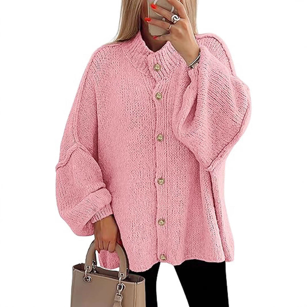Damen oversized Strickjacke mit Knopfverschluss R&B
