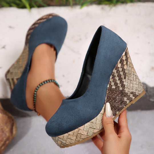 Damen Wedge-Pantoletten mit geflochtenem Absatz und komfortablem Innenfutter R&B