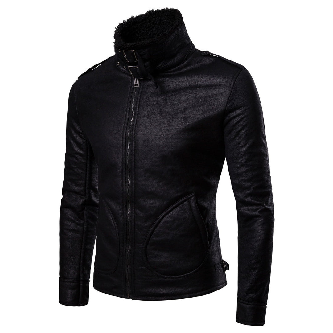 Herren Bikerjacke aus hochwertigem Kunstleder mit weichem Fleecekragen R&B