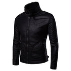 Herren Bikerjacke aus hochwertigem Kunstleder mit weichem Fleecekragen