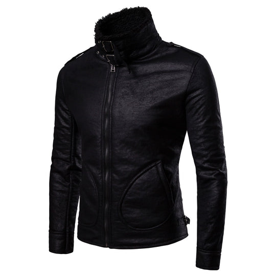 Herren Bikerjacke aus hochwertigem Kunstleder mit weichem Fleecekragen R&B