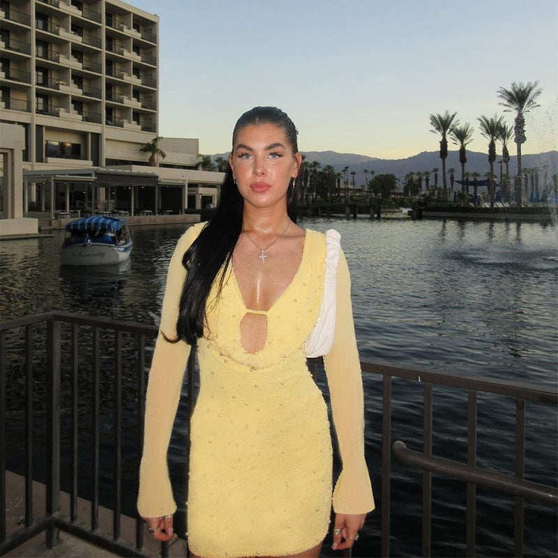 Damen Minikleid mit raffiniertem Ausschnitt und langem Ärmel R&B