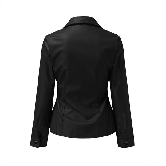 Damen Elegantes Kunstleder-Oberteil mit tiefem V-Ausschnitt und tailliertem Schnitt R&B