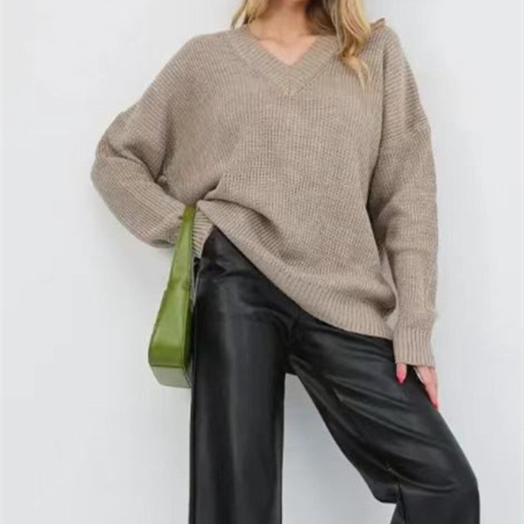 Damen Pullover mit V-Ausschnitt und lockerer Passform R&B
