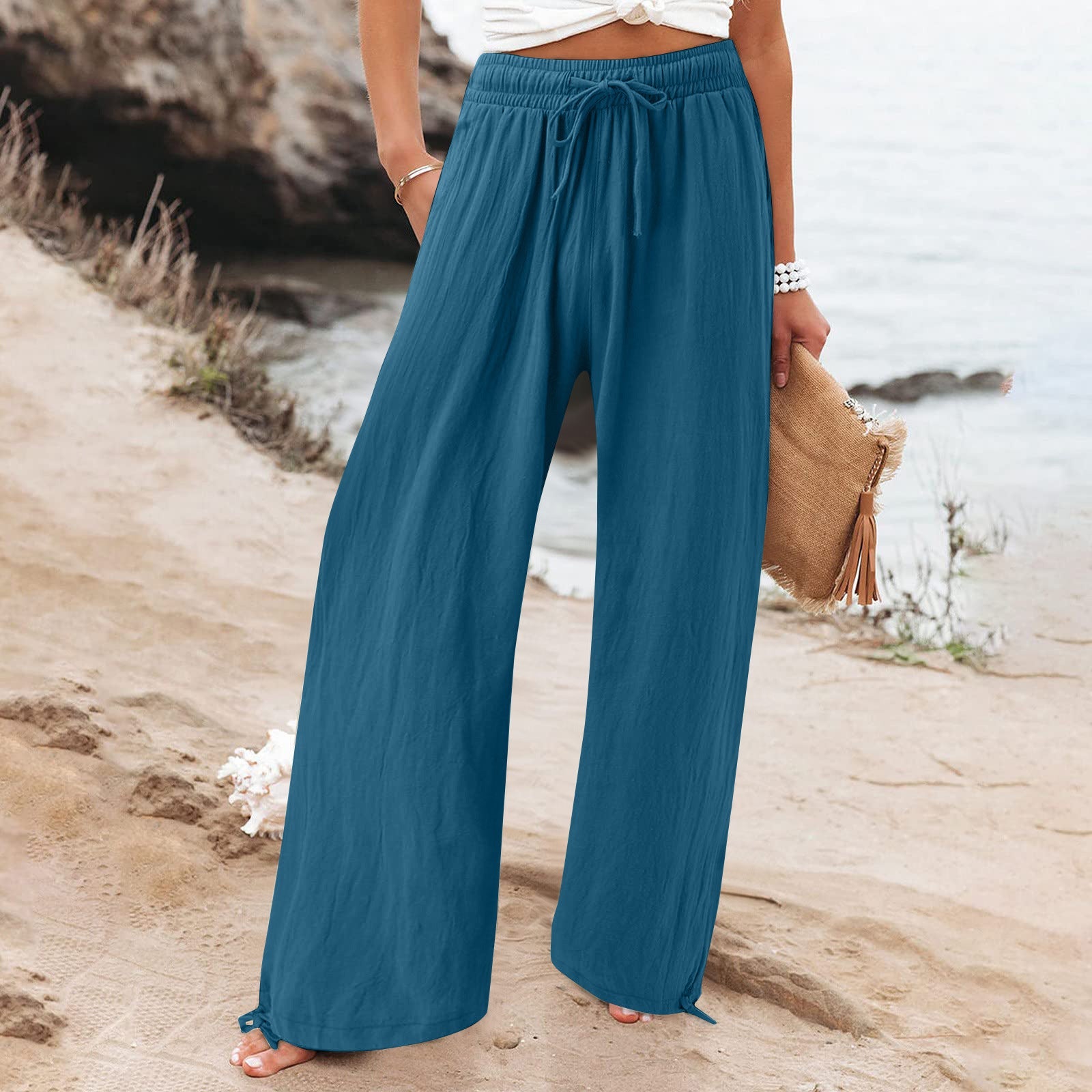 Damen Weite hose mit elastischem Bund und praktischen Taschen R&B