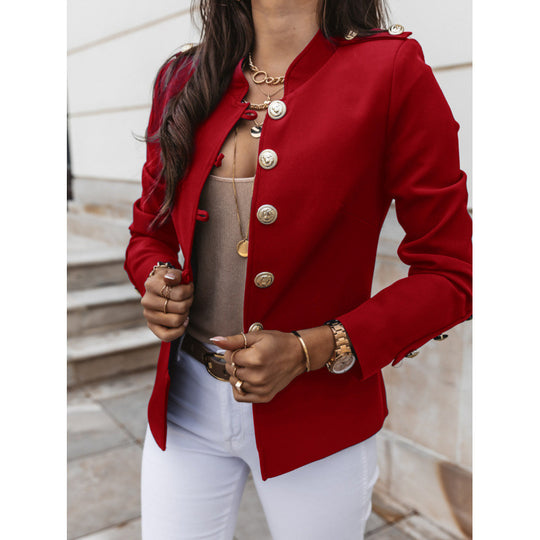 Damen modischer Blazer mit goldenen Knöpfen und schmalem Schnitt R&B