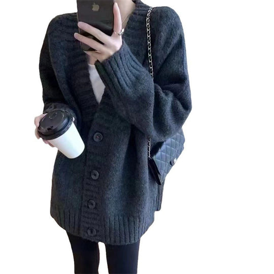 Damen Grobstrickjacke mit voluminösen Ärmeln und knöpfbarem Ausschnitt R&B