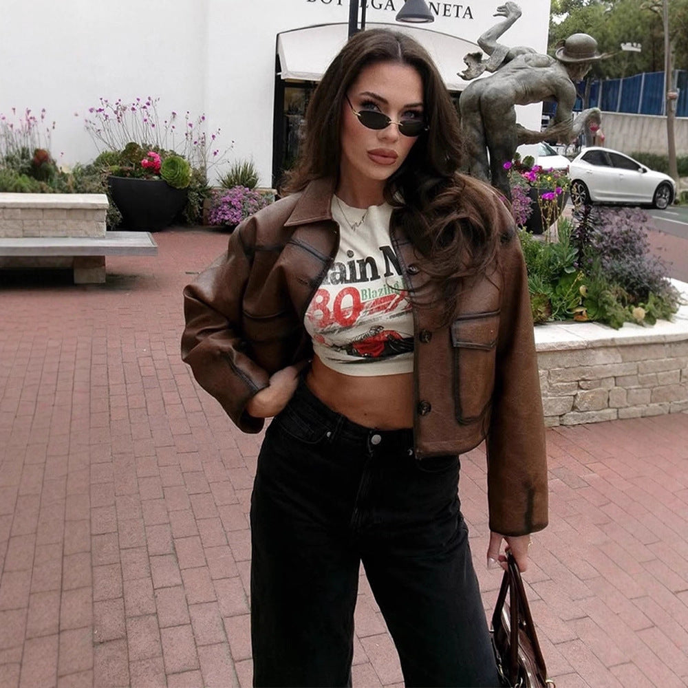 Damen cropped Kunstlederjacke mit modernem Schnitt und hochwertigen Details R&B