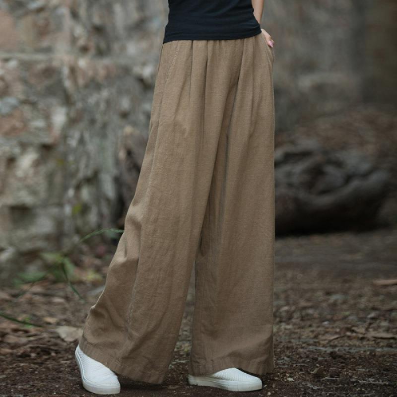 Damen weit geschnittene Leinenhose mit elastischem Bund und praktischen Taschen R&B