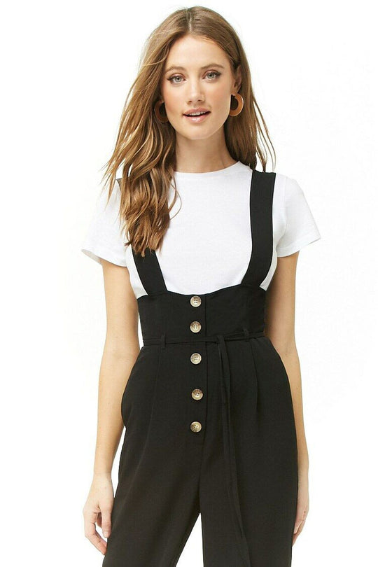 Damen Hochwertiger Jumpsuit mit blickdichten Trägern und Knopfdetail R&B