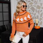 Damen Pullover mit gruseligem Geistermuster und lässigem Schnitt R&B