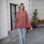 Damen lässiger Pullover mit kontrastierenden Ärmelabschlüssen und einzigartiger Textur R&B