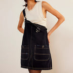 Damen Jeanslatzhängerkleid mit verstellbaren Trägern und praktischen Taschen R&B