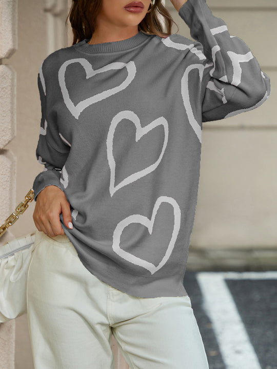 Damen Strickpullover mit Herzmotiv und Lässiger Passform R&B
