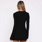 Damen Elegantes Kostümkleid mit Quadrat-Ausschnitt und langen Ärmeln R&B