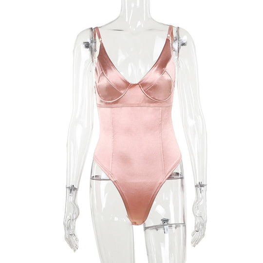 Damen Satin-Bustier-Top mit tiefem V-Ausschnitt und eleganter Passform R&B
