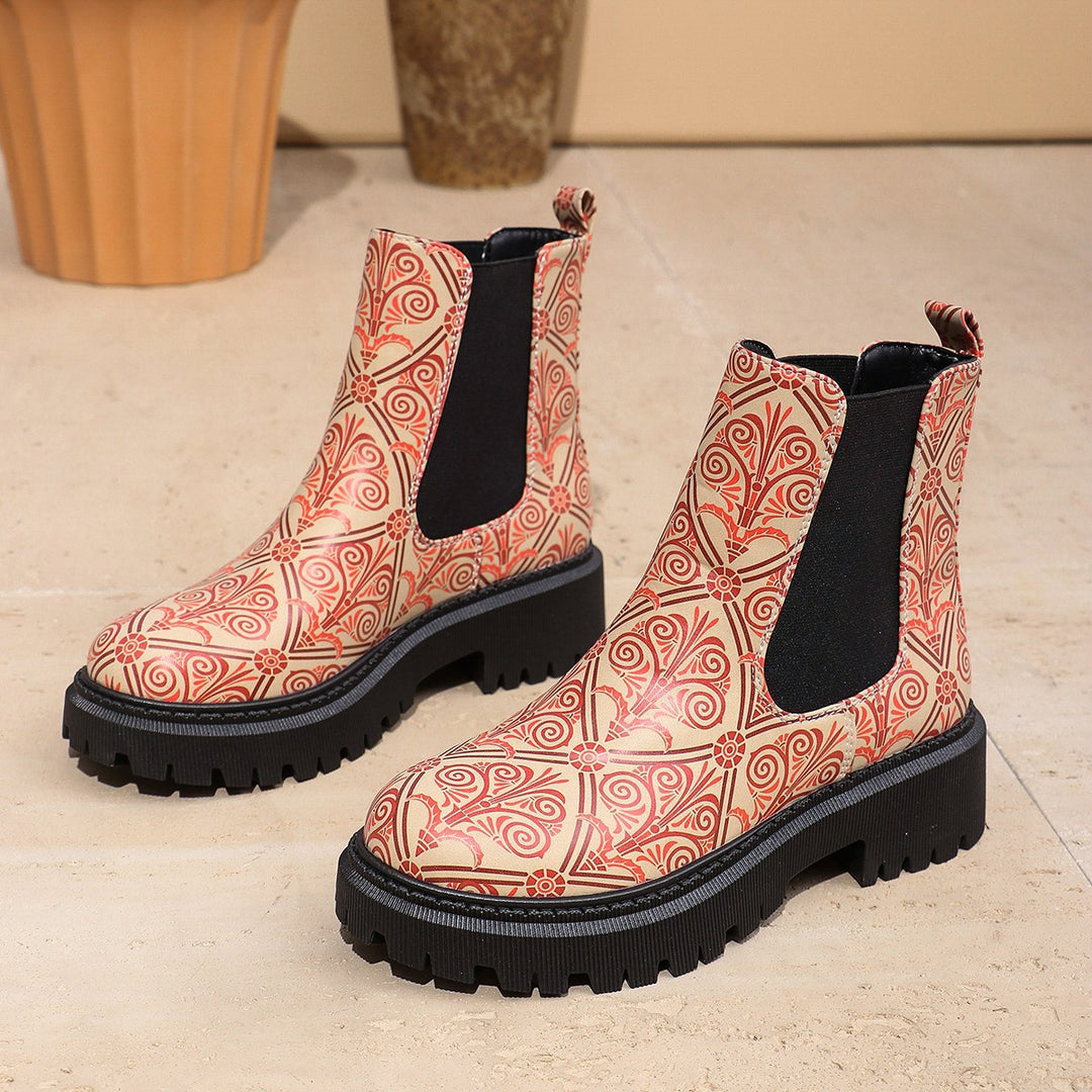Damen Chelsea-Stiefel mit kreativem Musterdruck und rutschfester Sohle R&B