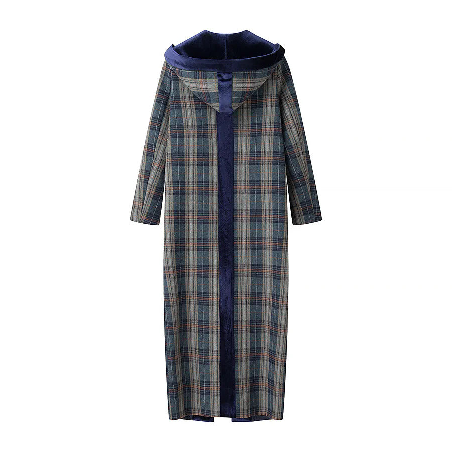 Damen Langblazer mit elegantem Karomuster und Samtkragen R&B