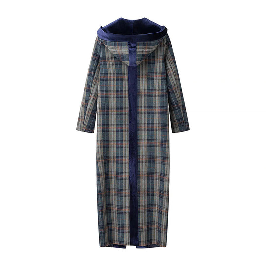 Damen Langblazer mit elegantem Karomuster und Samtkragen R&B