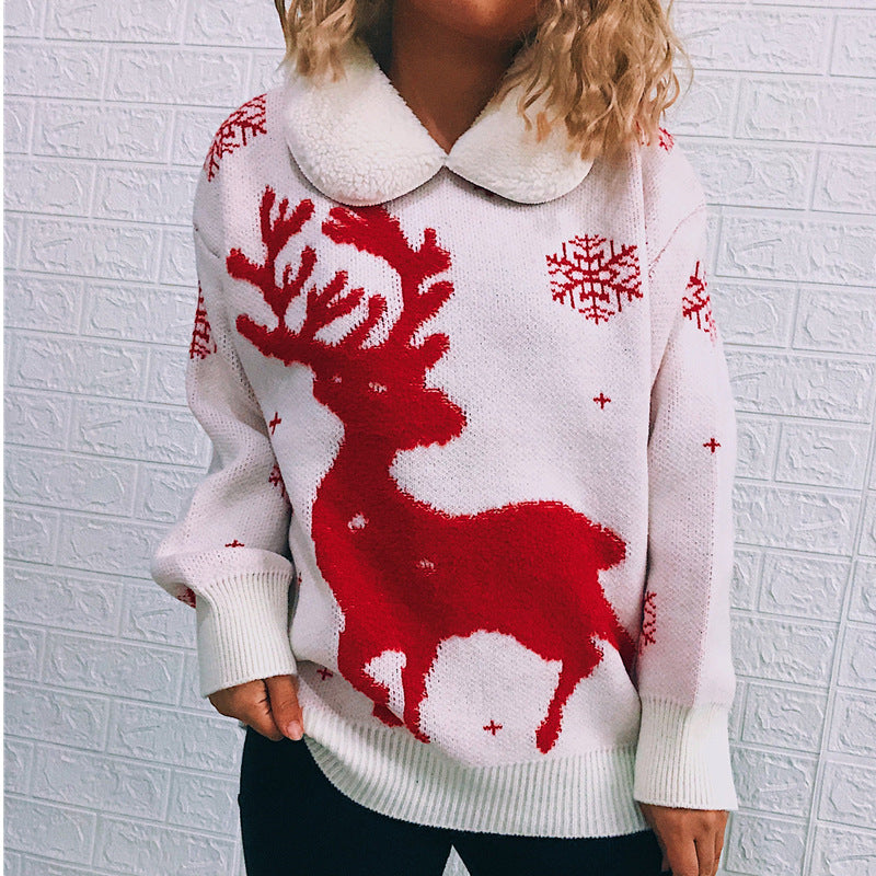 Damen Weihnachts-Pullover mit festlichem Rentier-Motiv und weichem Kragen R&B