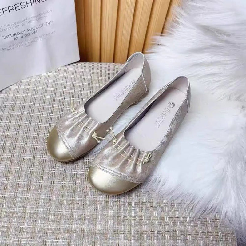 Damen Ballerinas mit modischem Falten-Design und glänzender Zehenkappe R&B