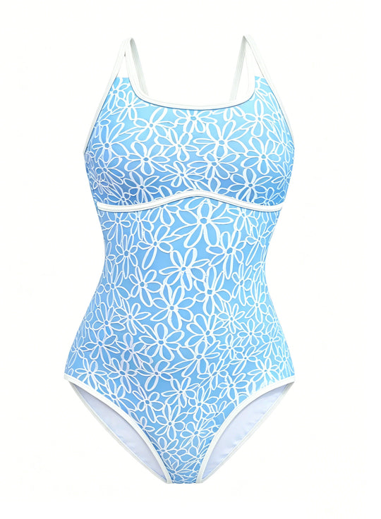 Damen Sportlicher Einteiler Badeanzug mit floralem Muster R&B