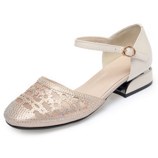 Damen Elegante Riemchen-Ballerinas mit glitzerndem Schmuckdetail und verstellbarem Riemen R&B