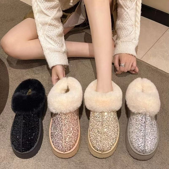 Damen Flauschige Glitzer Hausschuhe R&B