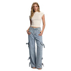 Damen Weite Cargo-Jeans mit BindR&Bändern