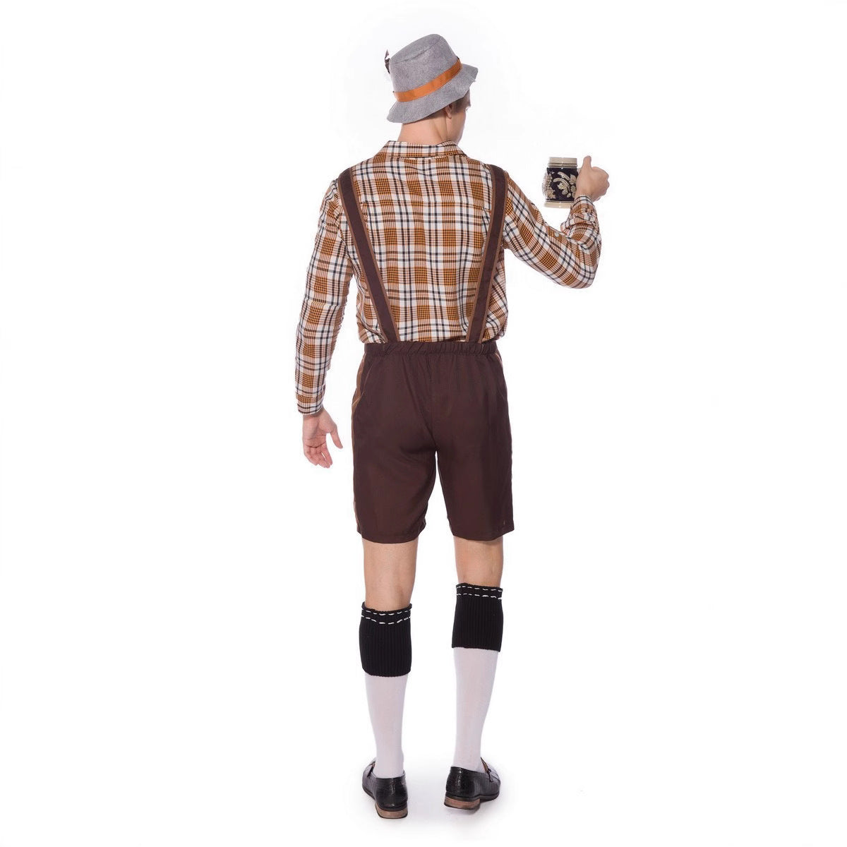 Damen Trachten-Latzhose mit kariertem Oberteil und dekorativer Stickerei R&B