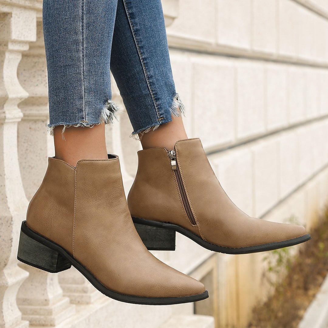 Damen elegante Ankle-Boots mit spitzem Fersenbereich und seitlichem Reißverschluss R&B