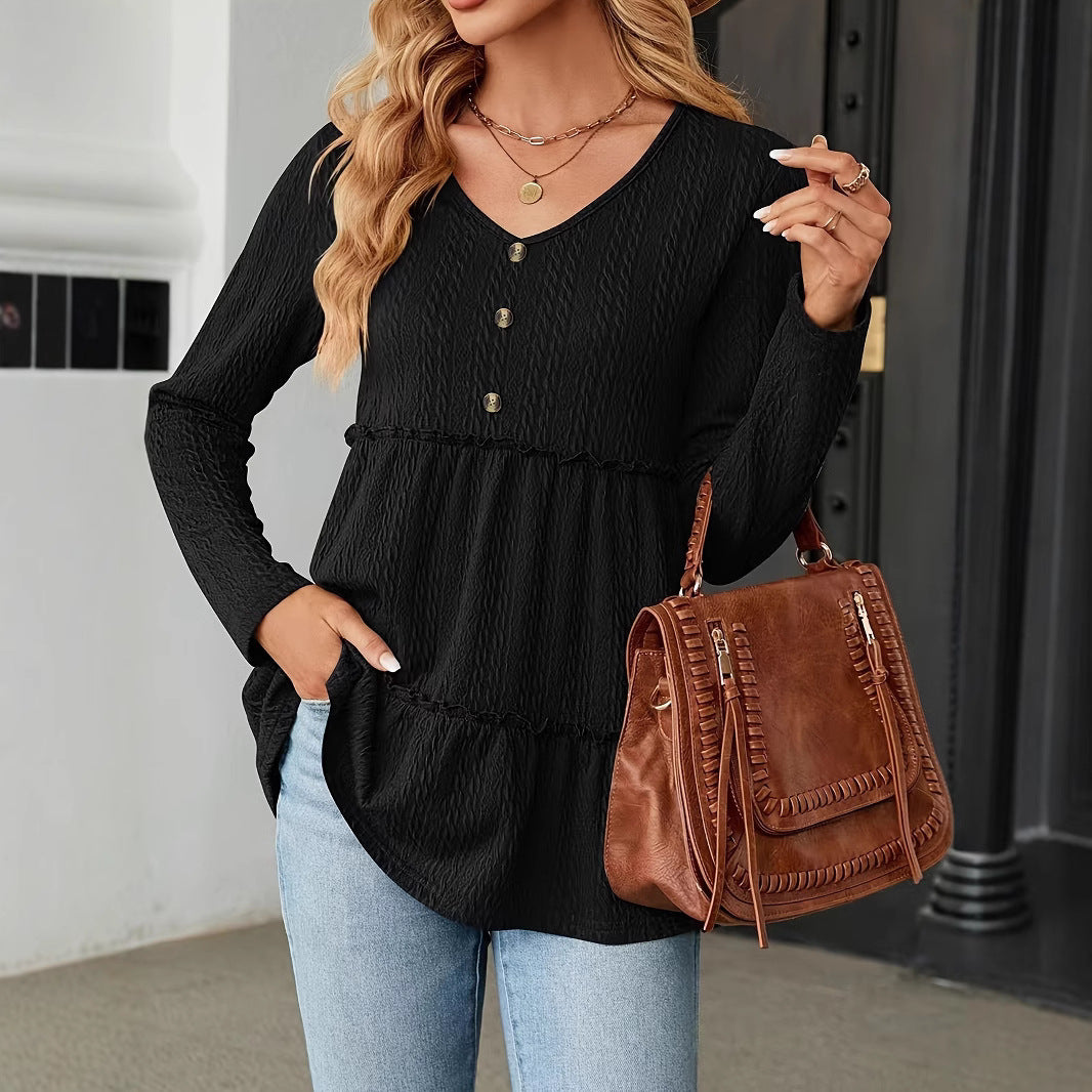 Damen Langarm Tunika mit Knopfdetail und Volant R&B