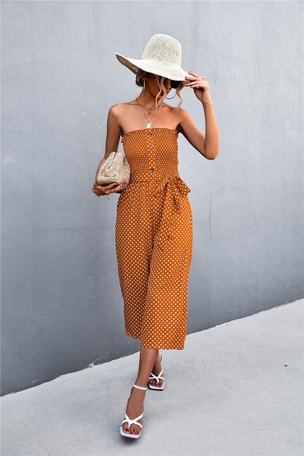 Damen Bandeau Jumpsuit mit lockerer Passform und Taschen R&B