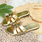 Damen modische Pantoletten mit elegantem Metallic-Riemendesign und komfortablem Fußbett