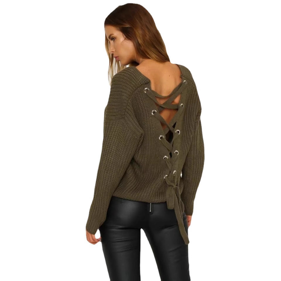 Damen Grobstrickpullover mit lockerer Passform und tiefem Rundhalsausschnitt R&B