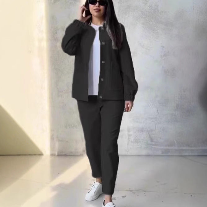 Damen Lässiges Zweiteiler-Set aus weichem Baumwollmix mit praktischen Taschen und modischem Schnitt R&B